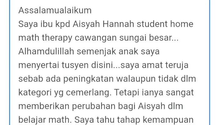 Home Sungai Besar Terapi Matematik Ulasan - Sungai Besar